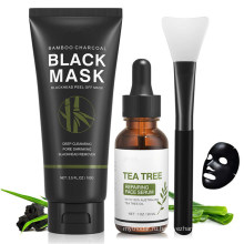 OEM Deep Cleansing Blackhead Peel off Charcoal Face Mask с маской для удаления черных точек 3-в-1 с кисточкой и сывороткой с чайным деревом